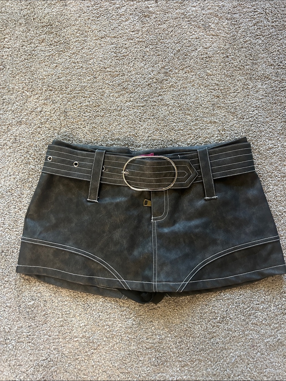 Faux Leather Black Mini Skirt with Belt - Edikted